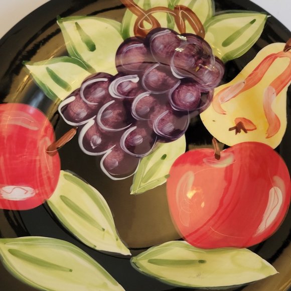 Hand-Painted Tabletops Gallery Midnight Fruit Dinner Plate 12" Black With Apple - Picture 2 of 6